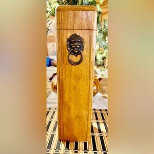 Vintage oak wood matchstick holder box
